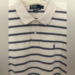 HP🎉 Polo Ralph Lauren Mens Striped Ivory Blue and Black Short Sleeve Polo XL